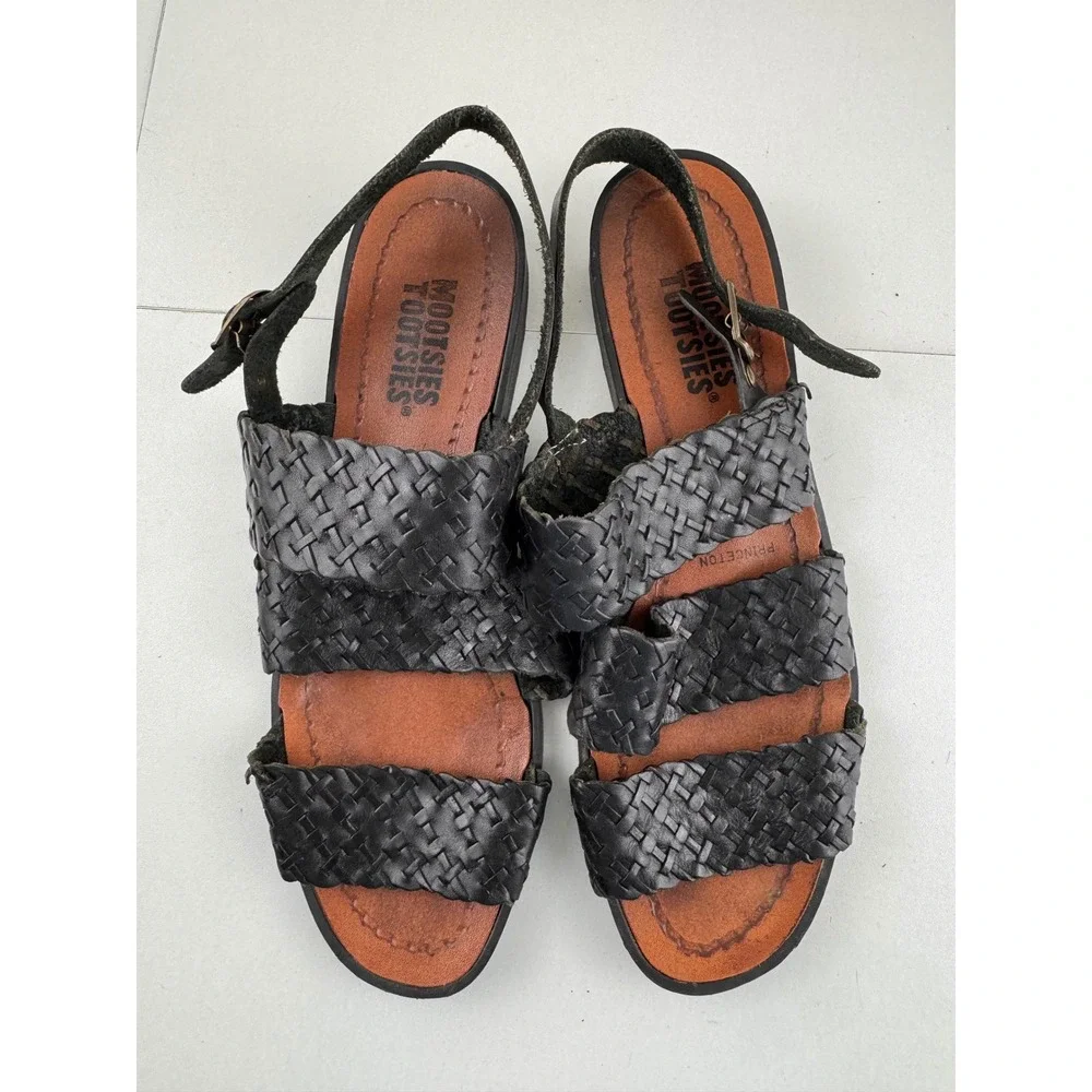 Mootsies Tootsies Princeton Black Woven Leather Strappy Gladiator Sandals 8.5